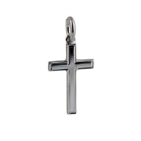 Silver 20x12mm Engine turned line border Solid Block Cross
