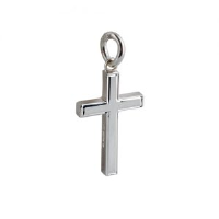 Silver 20x13mm Engine turned line border Solid Block Cross