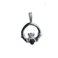 Silver 20x15mm plain Claddagh set with Garnet Pendant