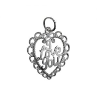 Silver 21x20mm I Love You Pendant or Charm