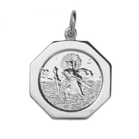 Silver 21x21mm plain hexagonal St Christopher Pendant