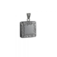 Silver 22mm celtic engraved flat square Locket