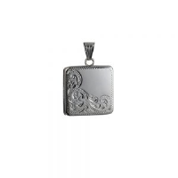 Silver 22mm half hand engraved flat square Locket