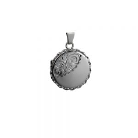 Silver 22mm half hand engraved twisted wire edge flat round Locket