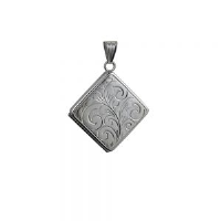 Silver 22mm hand engraved flat diamond shape Locket