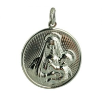 Silver 23mm Round Round Madonna with child Pendant
