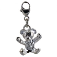Silver 23x12mm Teddy bear charm on a lobster trigger