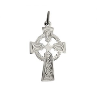 Silver 23x16mm hand engraved knot pattern Celtic Cross
