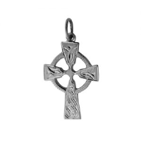 Silver 23x16mm hand engraved knot pattern Celtic Cross
