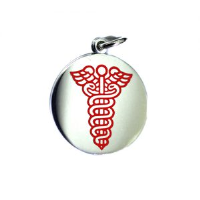 Silver 25mm round Medical Alarm Disc with vitreous red enamel