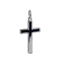 Silver 25x15mm Engine turned line border Solid Block Cross