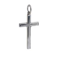 Silver 25x15mm Engine turned line border Solid Block Cross