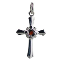 Silver 25x18mm plain Ornate shape set with Garnet Cross