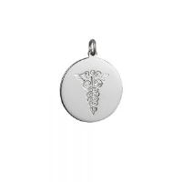 Silver 26mm round hand engraved Medical Alarm Disc