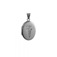 Silver 26x19mm hand engraved medical Alarm flat oval Locket