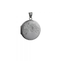 Silver 29mm half hand engraved flat round Locket