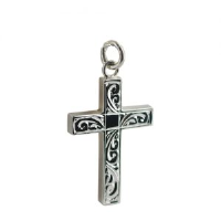 Silver 30x20mm Engine turned line border Solid Block Cross