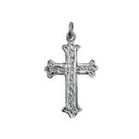 Silver 30x22mm Fancy embossed pattern Cross