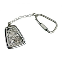 Silver 31x25mm tapered rectangle St Christopher Key ring
