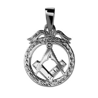 Silver 32x25mm Masonic emblem in circle Pendant with bail