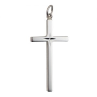 Silver 34x18mm diamond cut star Solid Block Cross