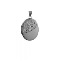 Silver 35x26mm half hand engraved flat oval Locket