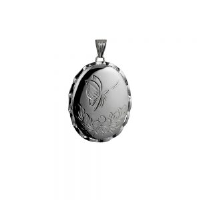 Silver 37x28mm hand engraved butterfly oval fancy wire edge Locket