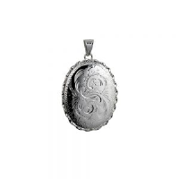 Silver 37x28mm hand engraved oval Locket