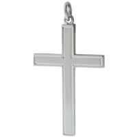 Silver 40x25mm Engine turned line border Solid Block Cross