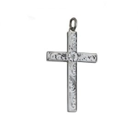 Silver 40x29mm Victoria hand engraved Solid Block Cross