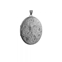 Silver 45x36mm hand engraved flat oval Locket