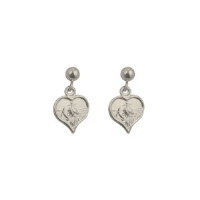 Silver 8x6mm heart St Christopher dropper Earrings