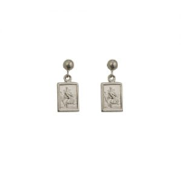 Silver 8x6mm rectangular St Christopher dropper Earrings