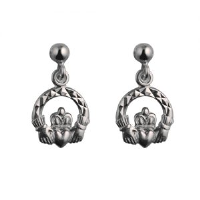 Silver 9mm diamond cut Claddagh dropper Earrings