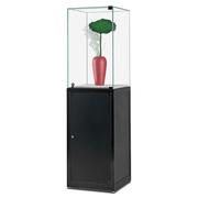 Pedestal With High Hinged Glass Doors And Storage For Product Displays