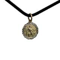 1/20th 14ct yellow gold on Silver 13x13mm dodecagonal diamond cut edge St Christopher Pendant with a 2mm wide Leather Pendant Cord