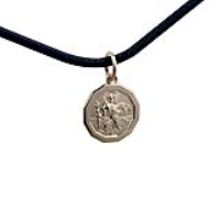 1/20th 14ct yellow gold on Silver 13x13mm dodecagonal St Christopher Pendant with a 2mm wide Leather Pendant Cord