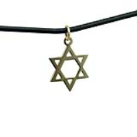 1/20th 14ct yellow gold on Silver 17x17mm plain Star of David Pendant with a 2mm wide Leather Pendant Cord 24 inches