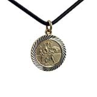 1/20th 14ct yellow gold on Silver 21mm round diamond cut edge St Christopher Pendant with a 2mm wide Leather Pendant Cord