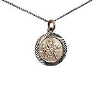 1/20th 14ct yellow gold on Silver 21mm round diamond cut edge St Christopher Pendant with a silver curb Chain