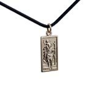 1/20th 14ct yellow gold on Silver 26x13mm rectangular St Christopher Pendant with a 2mm wide Leather Pendant Cord