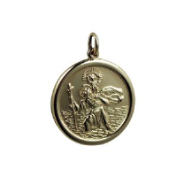 14ct Yellow gold on Silver 26mm round solid St Christopher Pendant