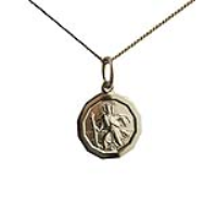 18ct Gold 13x13mm plain dodecagonal St Christopher Pendant with a 1mm wide curb Chain