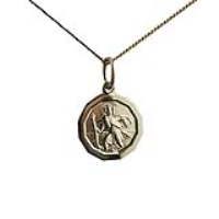 18ct Gold 13x13mm plain dodecagonal St Christopher Pendant with a 1mm wide curb Chain 16 inches Only Suitable for Children