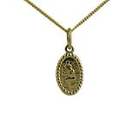 18ct Gold 13x8mm oval beaded edge St Christopher Pendant with a 1mm wide curb Chain