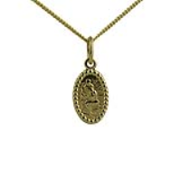 18ct Gold 13x8mm oval beaded edge St Christopher Pendant with a 1mm wide curb Chain 18 inches