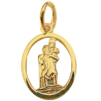 18ct Gold 14x11mm oval pierced St Christopher Pendant