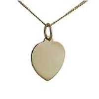18ct Gold 14x14mm plain heart Disc Pendant with a 1mm wide curb Chain