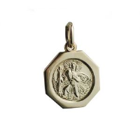 18ct Gold 15x15mm plain octagonal St Christopher Pendant