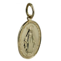 18ct Gold 16x11mm oval Miraculous Medallion Medal Pendant